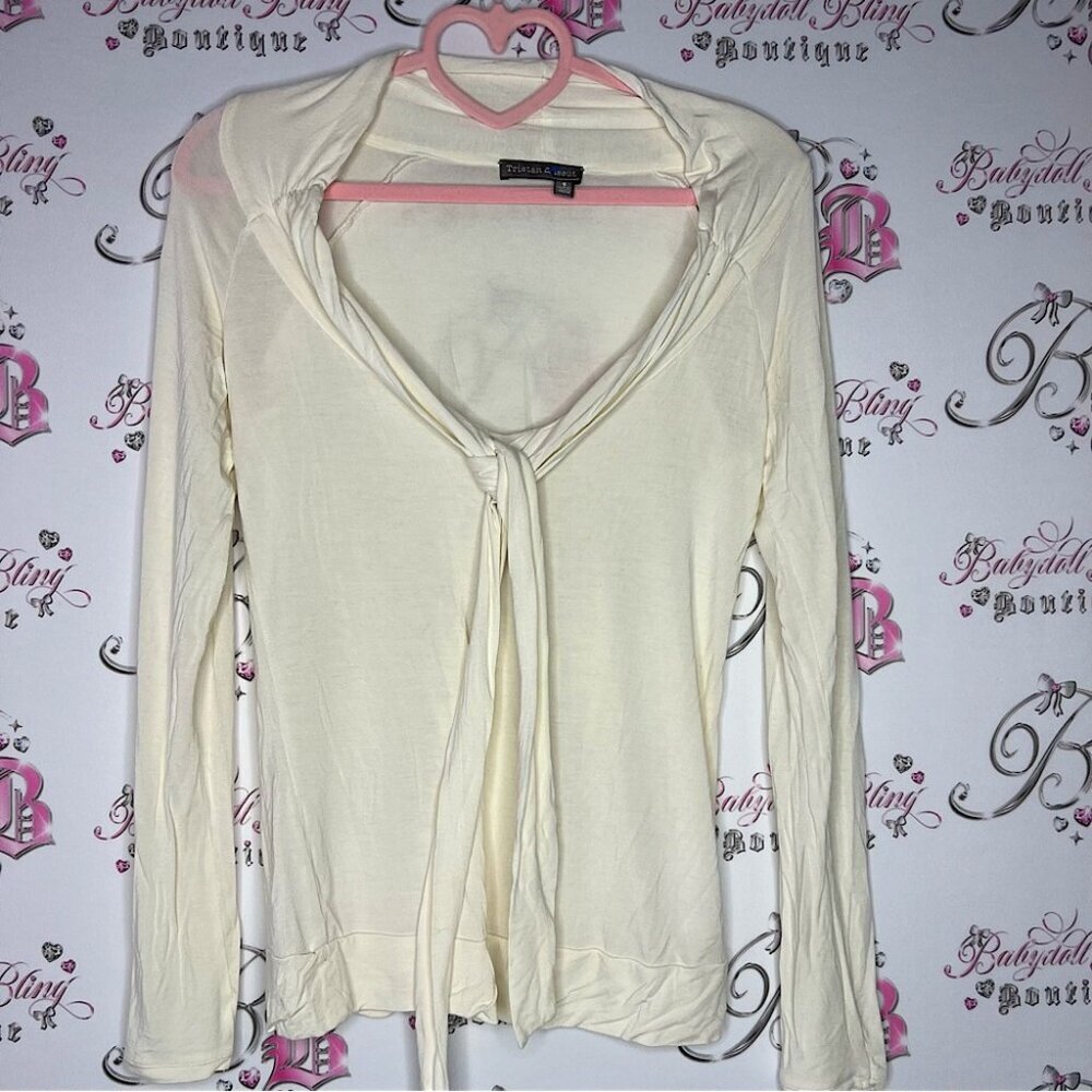 Tristan & iseut long sleeve top white with ribbon 🎀 tie up string front accent